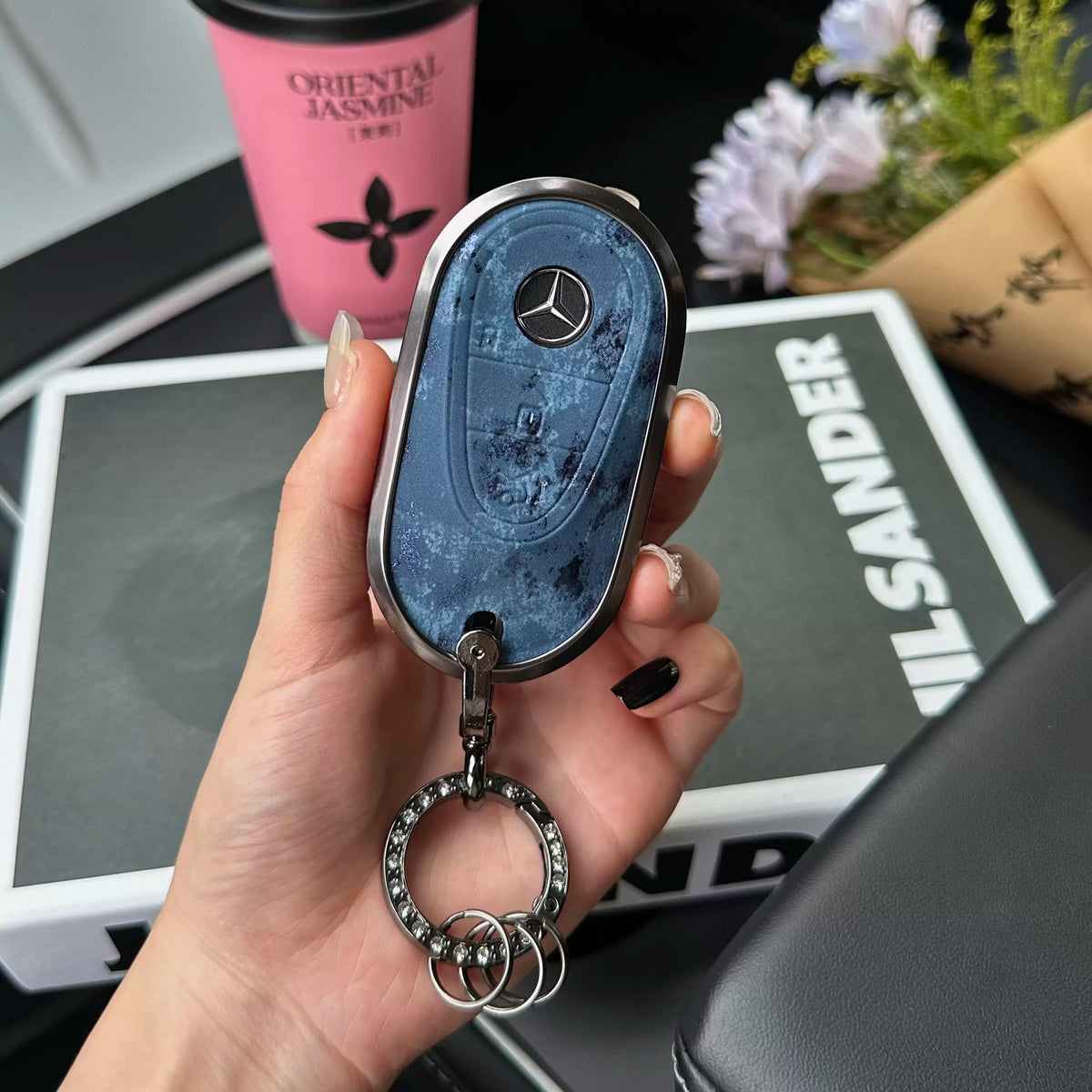 Mercedes-Benz 3D Ink & Marble Key Case with Alloy Edge – New Oval Smart Key
