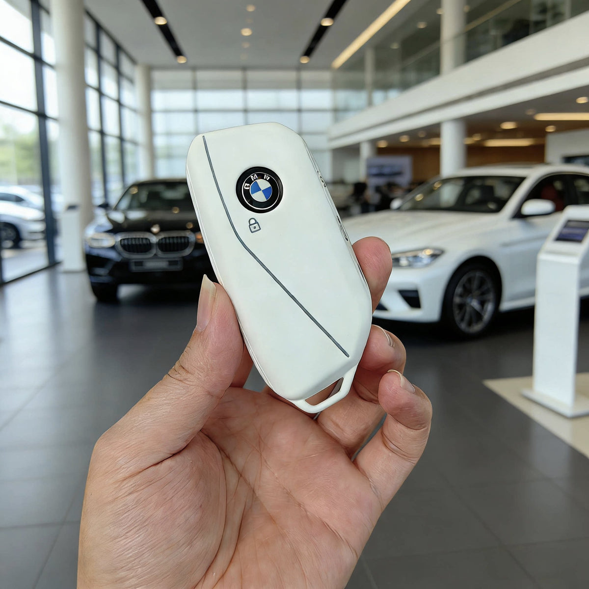 BMW Key Fob Case – New-Generation Key, Cream White or Black with Keychain & Charm Options
