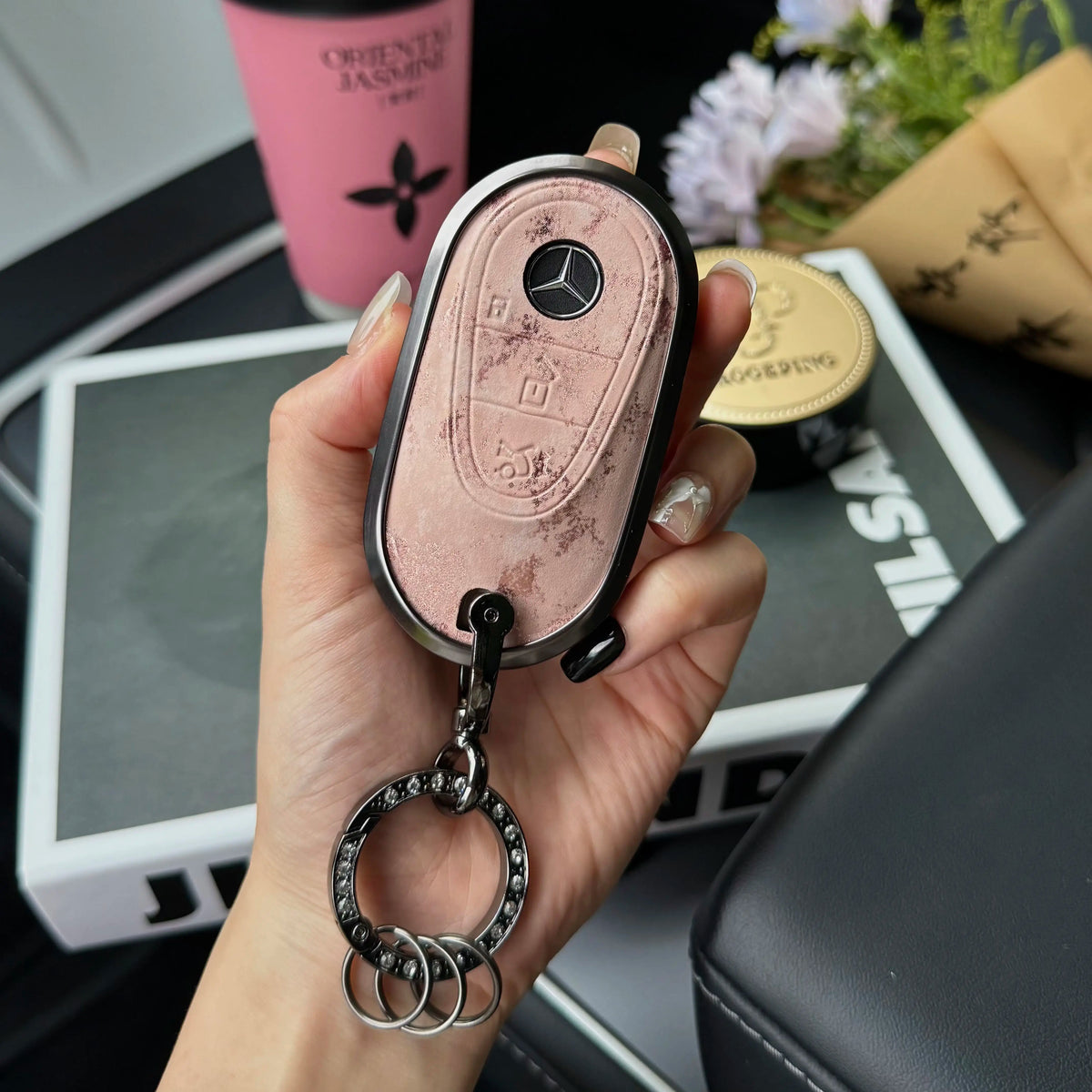 Mercedes-Benz 3D Ink & Marble Key Case with Alloy Edge – New Oval Smart Key