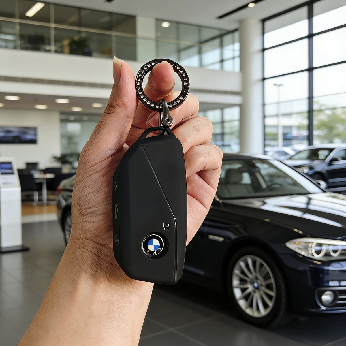 BMW Key Fob Case – New-Generation Key, Cream White or Black with Keychain & Charm Options
