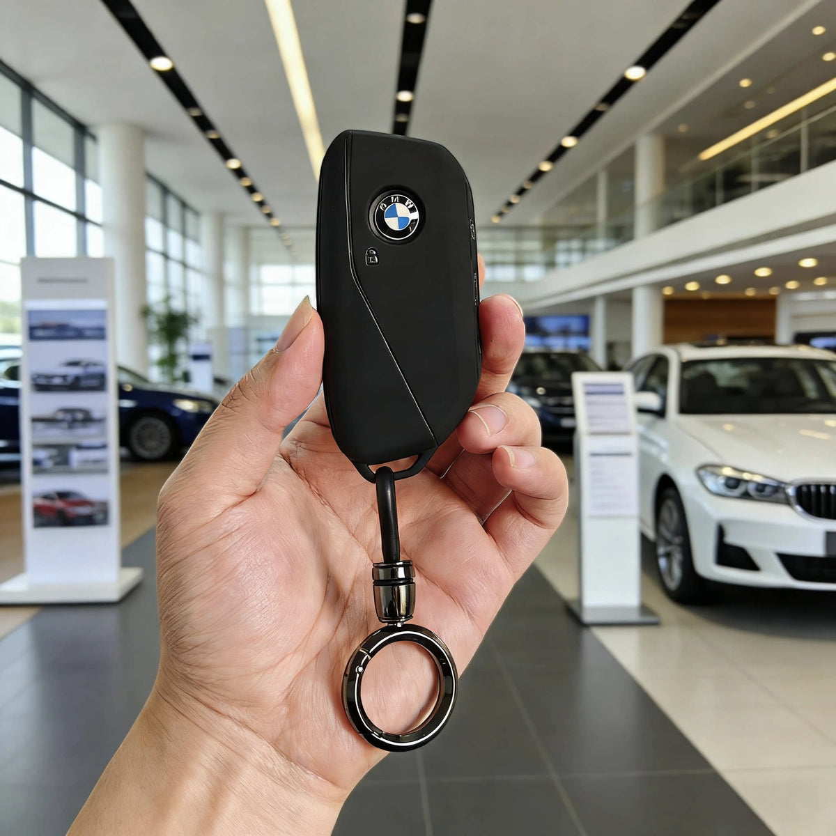 BMW Key Fob Case – New-Generation Key, Cream White or Black with Keychain & Charm Options