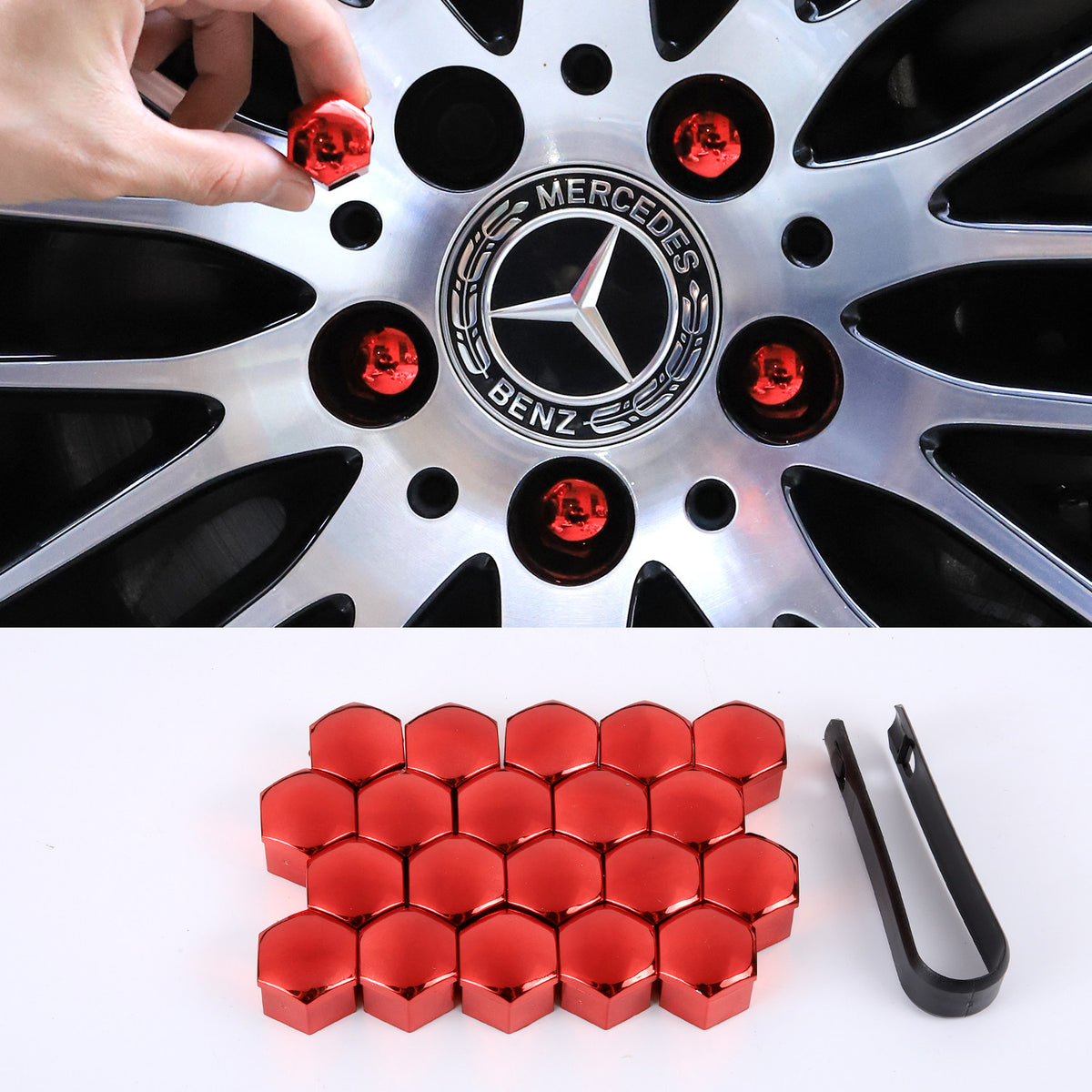 Mercedes-Benz Wheel Lug Nut Covers – 20 pcs, 7 Colors