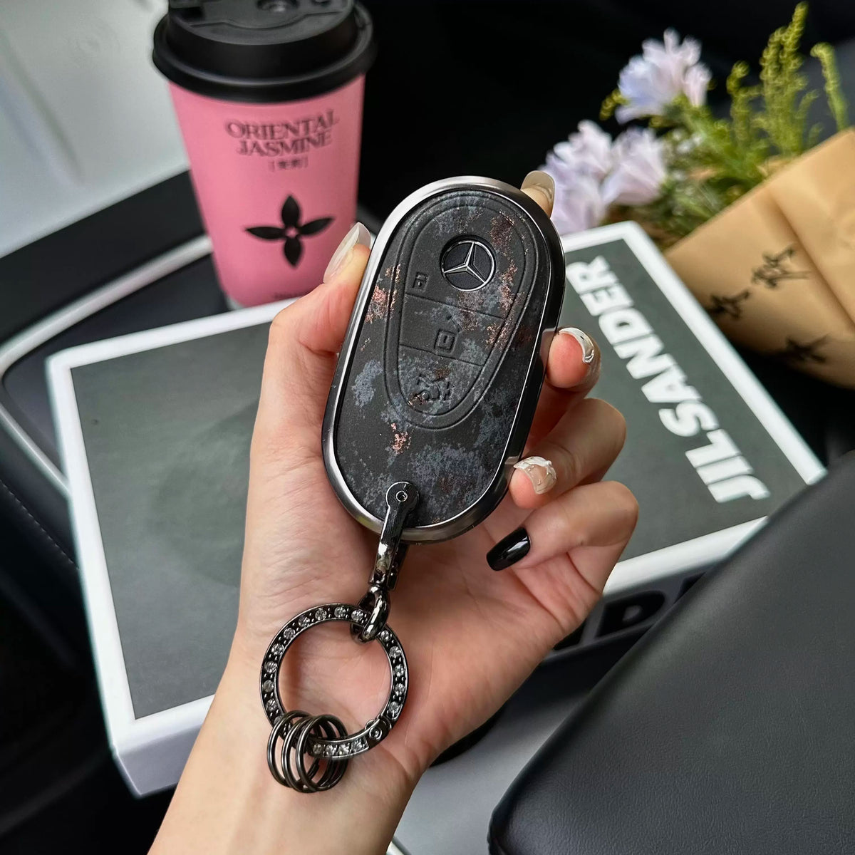 Mercedes-Benz 3D Ink & Marble Key Case with Alloy Edge – New Oval Smart Key