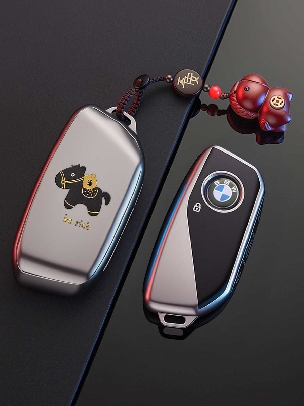 BMW Key Fob Case – G Type New-Generation Smart Key, Lucky Horse Design with Keychain Options