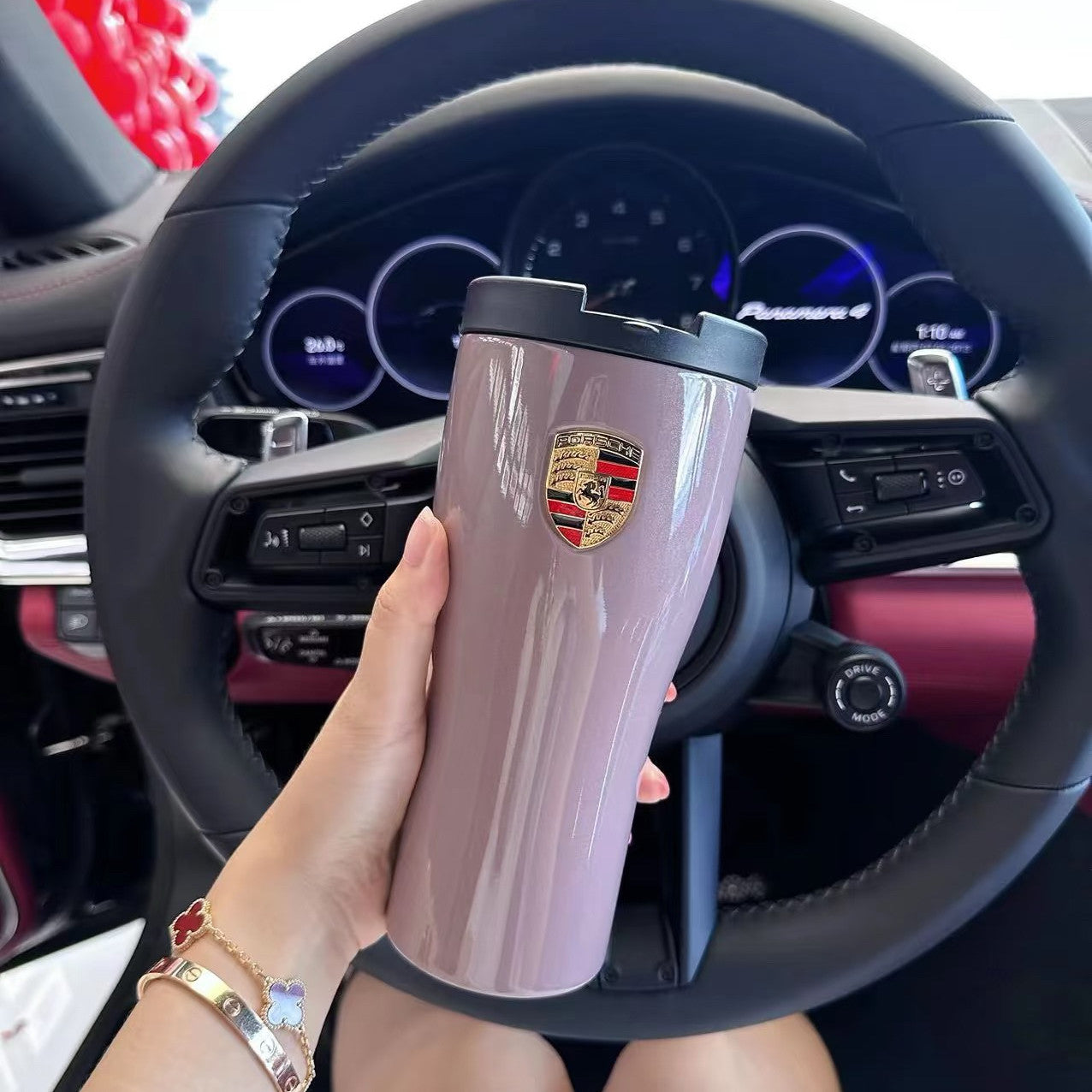 Porsche Stainless Steel Thermos Cup  Insulated Hot & Cold Water Bottle (Pink Pig / Glacier Blue / Metallic Grey)