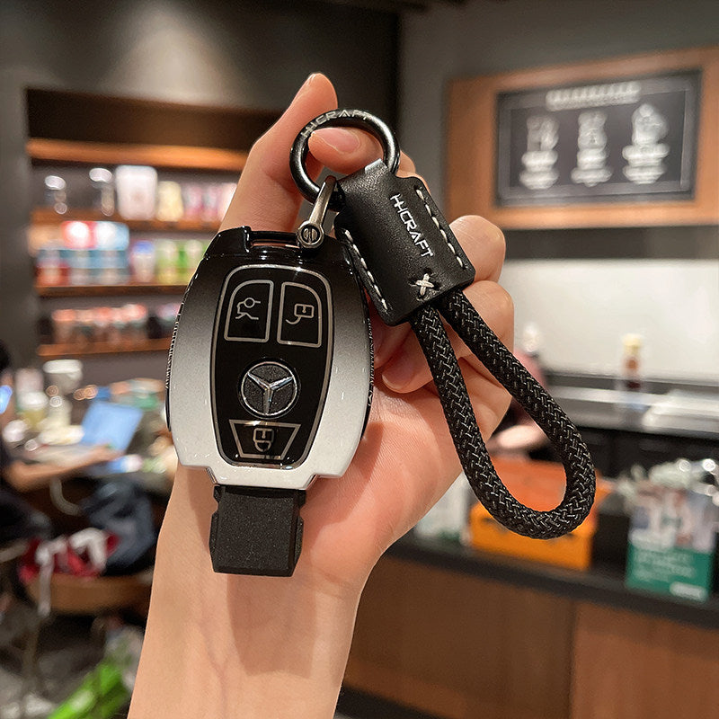 Mercedes-Benz Black & White Gradient Key Case with Rope Strap – Classic Smart Key