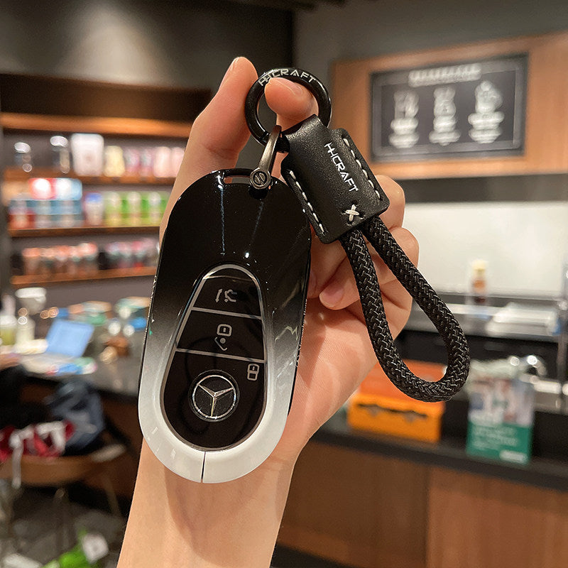 Mercedes-Benz Black & White Gradient Key Case with Rope Strap – New Oval Smart Key