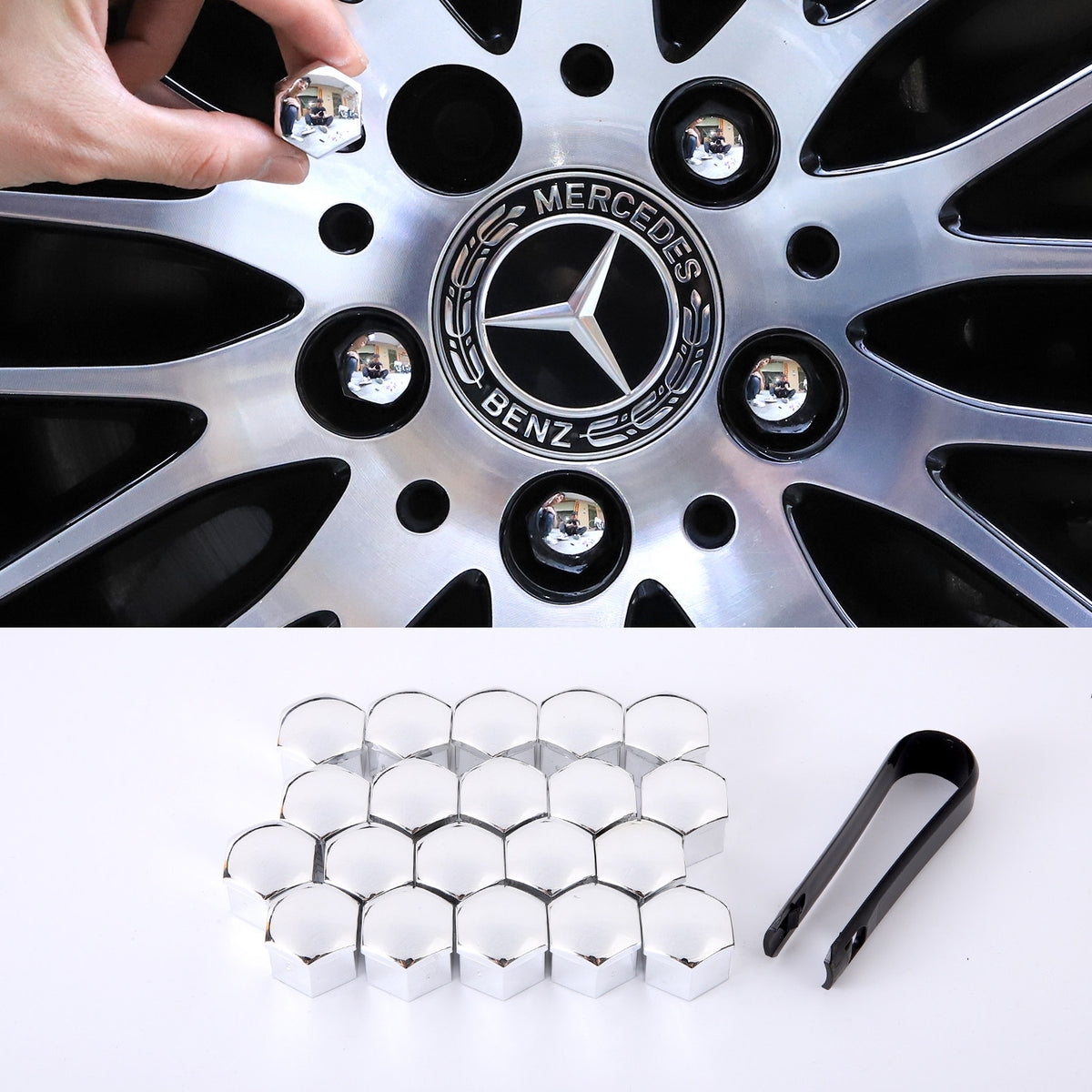 Mercedes-Benz Wheel Lug Nut Covers – 20 pcs, 7 Colors