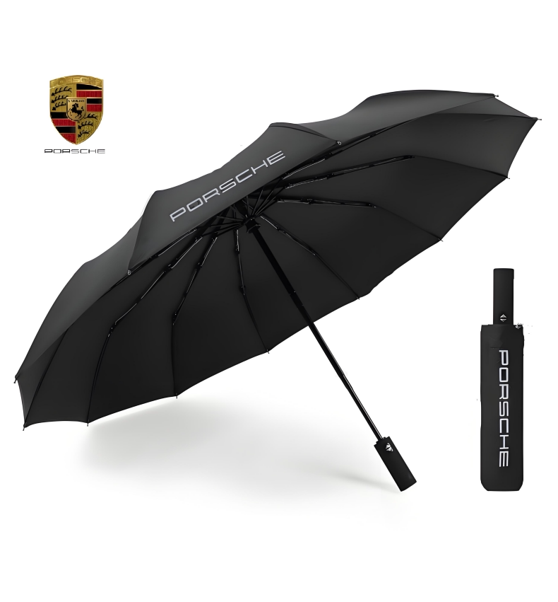 Porsche Luxury Automatic Umbrella  12-Rib Windproof Black Folding Umbrella