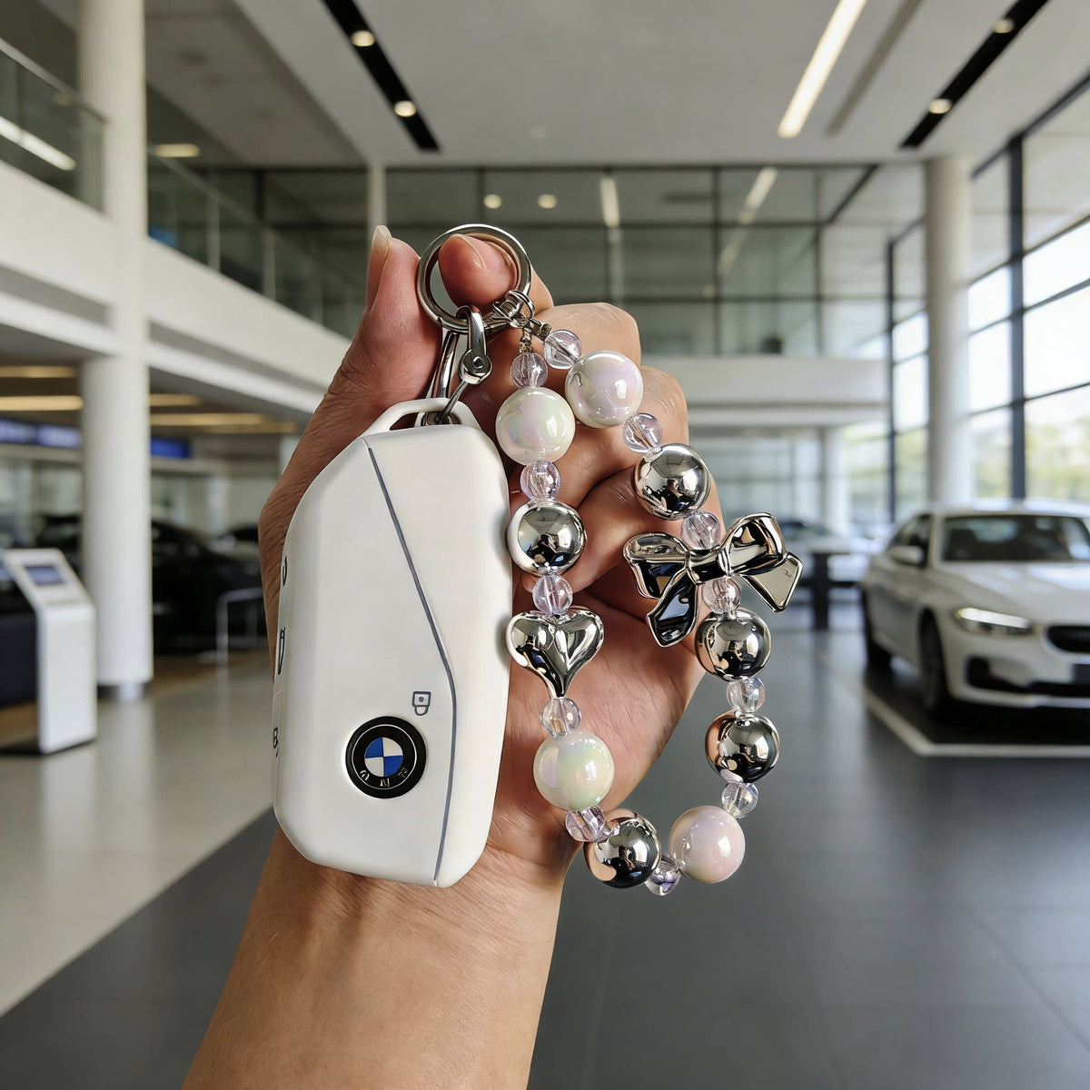 BMW Key Fob Case – New-Generation Key, Cream White or Black with Keychain & Charm Options