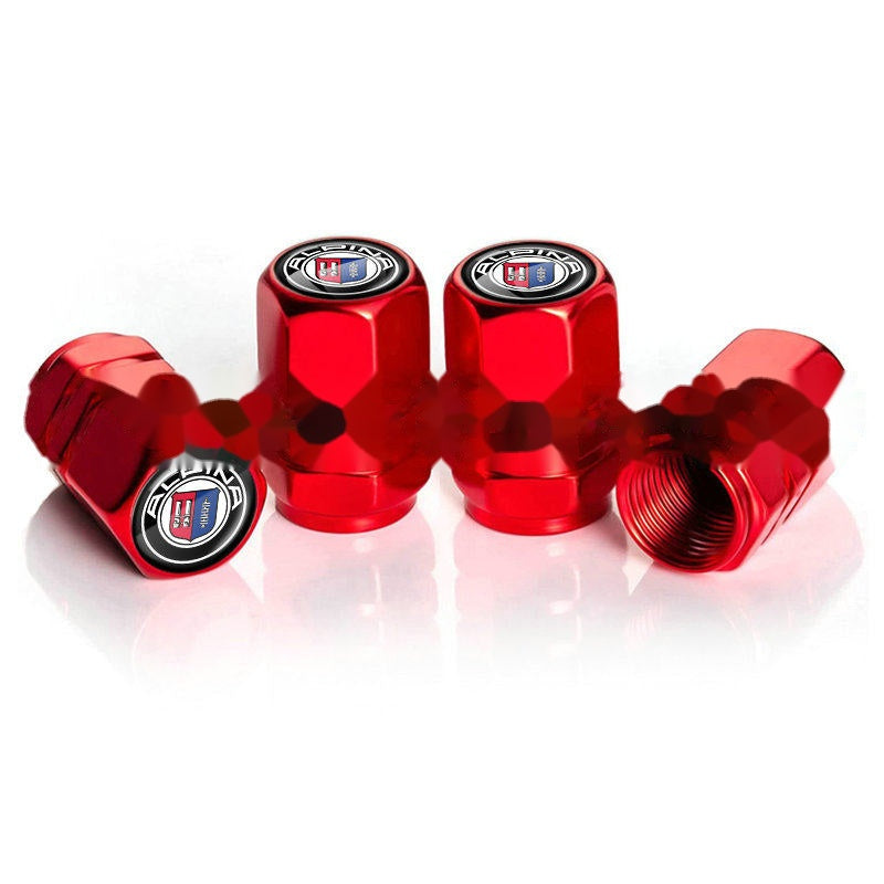 Alpina red tire valve caps, set of four
