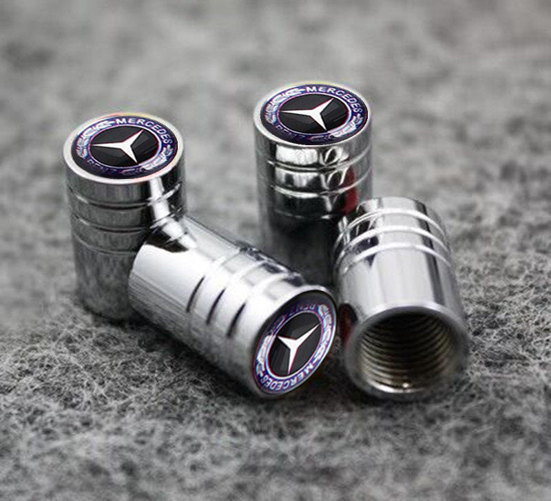 Mercedes-Benz Chrome Tire Valve Stem Caps – 5 Logo Designs, Set of 4