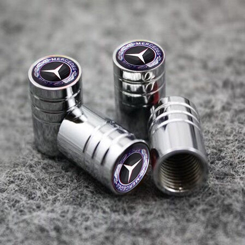 Mercedes-Benz Chrome Tire Valve Stem Caps – 5 Logo Designs, Set of 4
