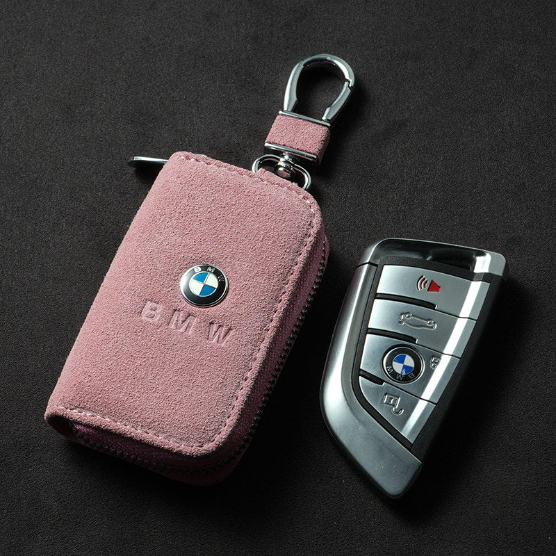 Suede Zip Key Case for BMW, Universal Fit for Most Key Fobs