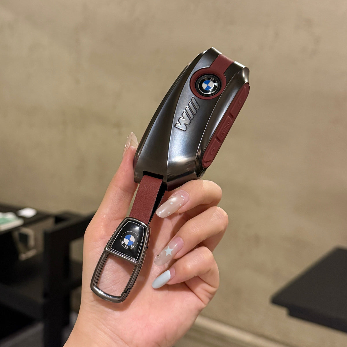 BMW Smart Key Fob Case - Style D, Black Shell / Red Interior, + Metal Buckle