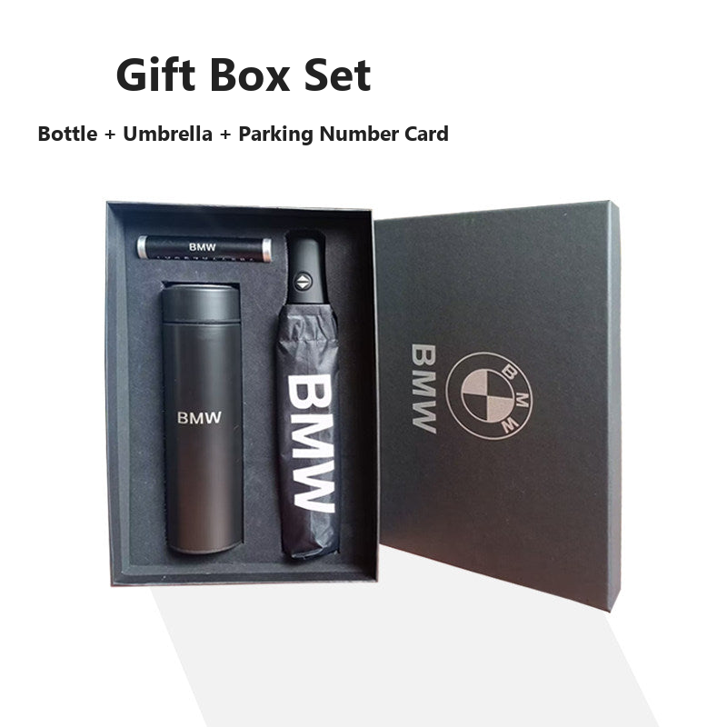 Gift Box Set for BMW Owners: Insulated Bottle, Umbrella, Keychain, Parking Card