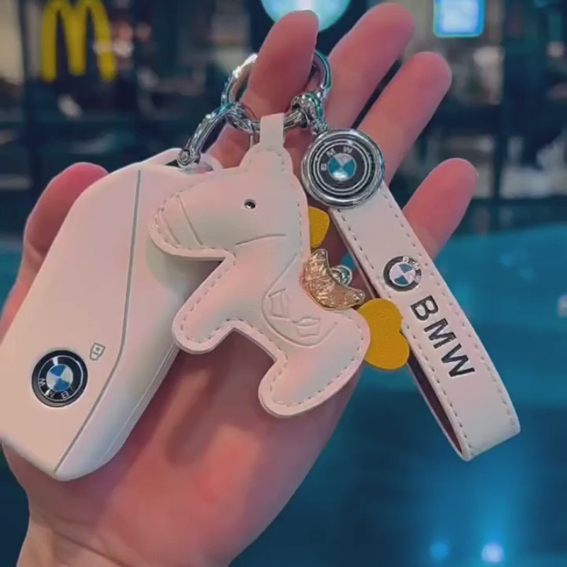 BMW Key Fob Case – New-Generation Key, Cream White or Black with Keychain & Charm Options