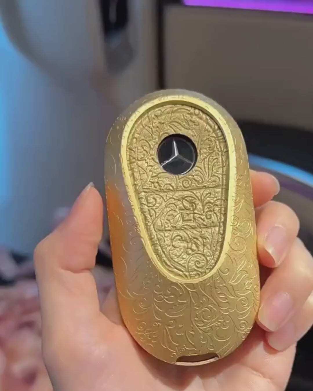 Mercedes-Benz 24K Gold Engraved Leather Key Case – New Oval Smart Key