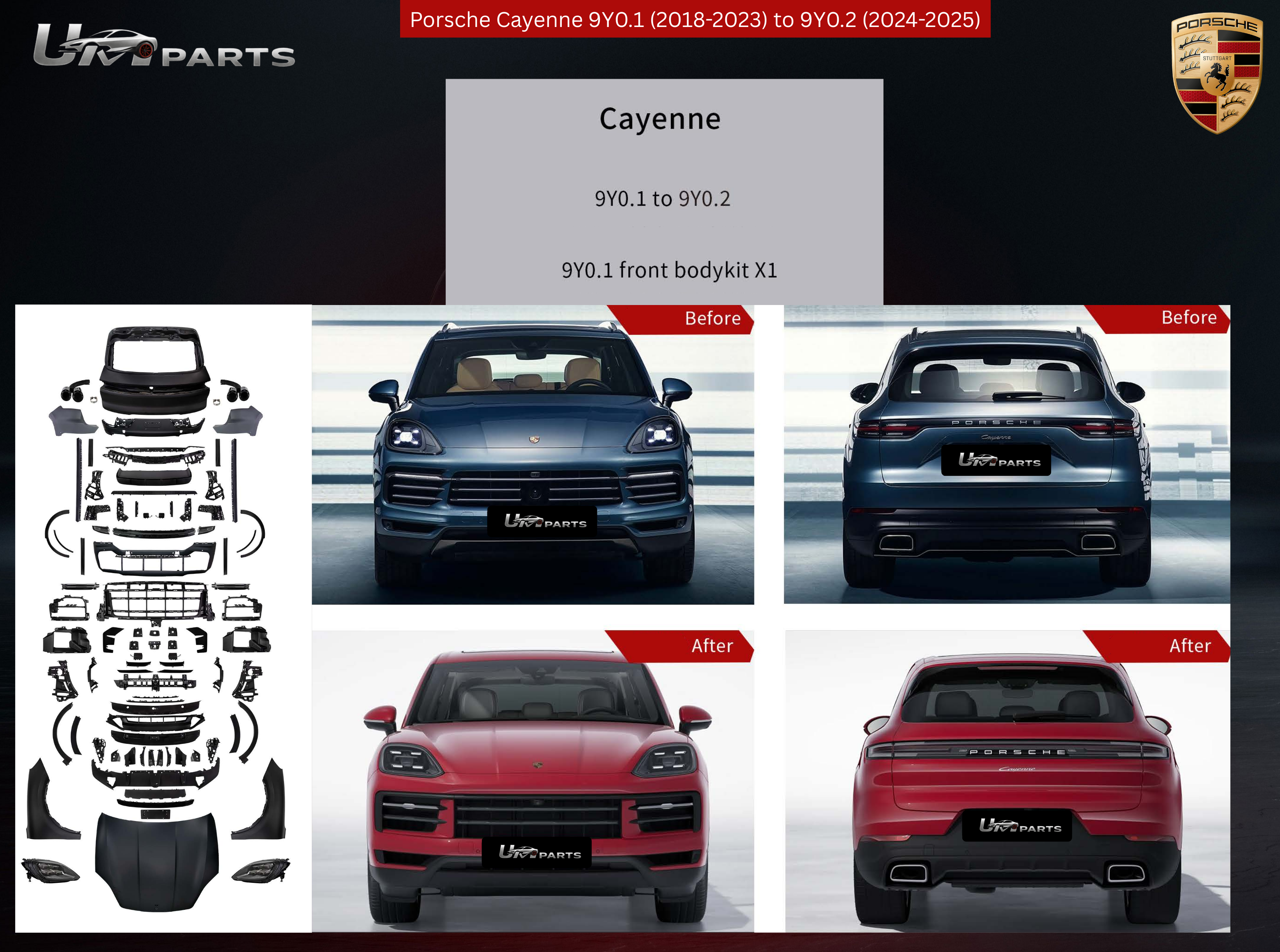 Cayenne 9Y0.1 (2018–2023) to 9Y0.2 SUV GTS (2024–2025) Style Body Kit – Full Conversion Upgrade | UMPARTS